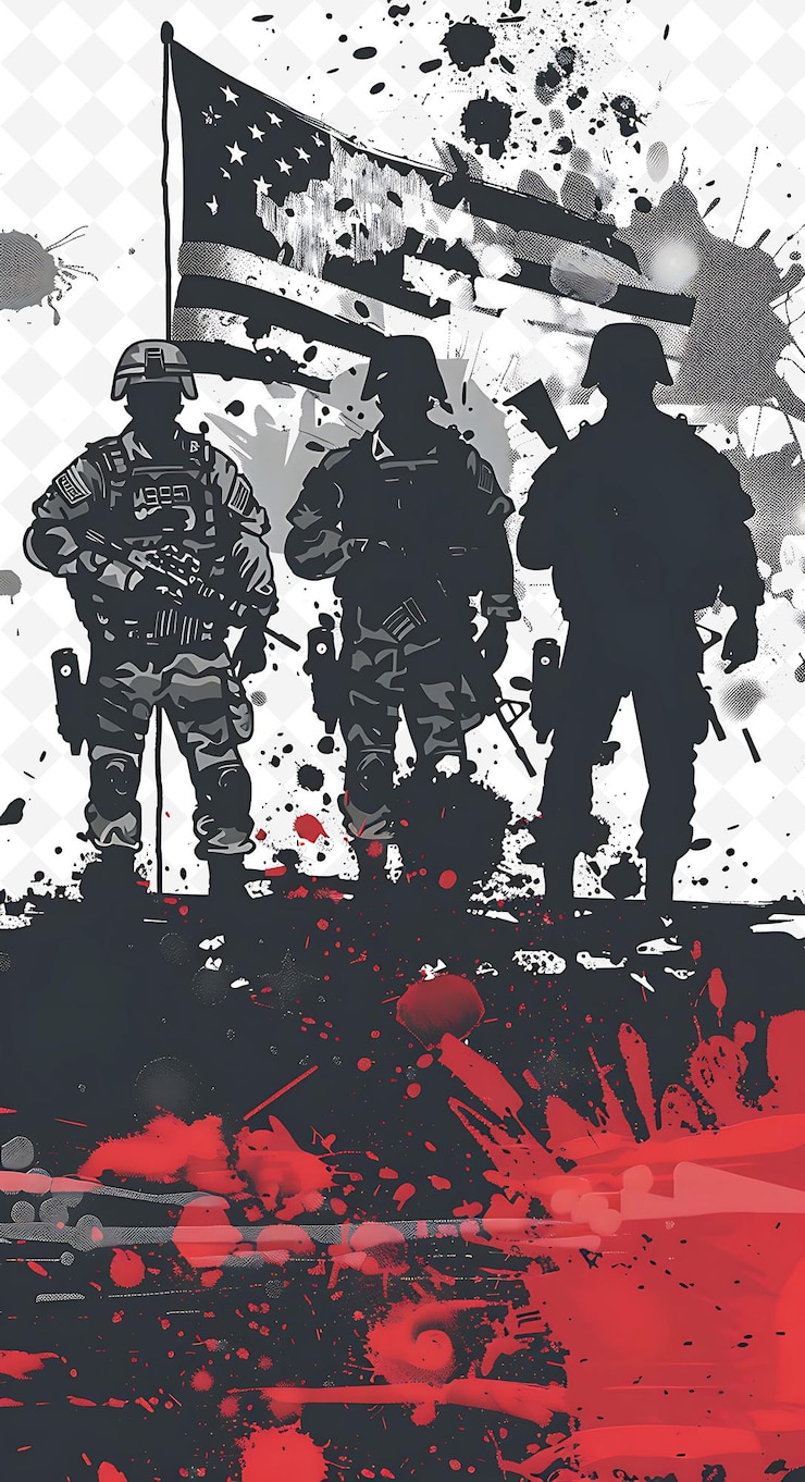 PSD 選挙戦の基地と兵士のための軍事設定 フラットイラストポスターデザイン