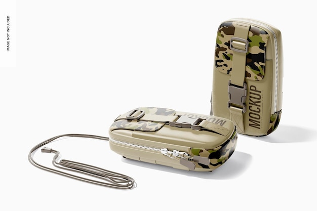 Military tactical pouches mockup, standing and dropped