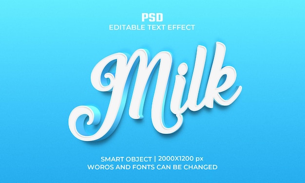 Milk 3d photoshop editable text effect With Background