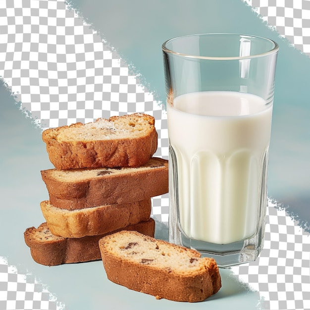 Milk accompanied by crunchy rusk transparent background