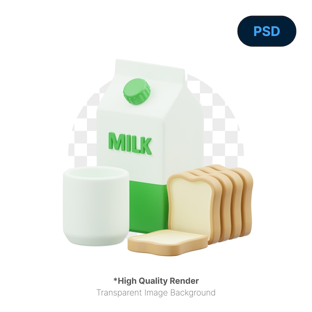 PSD Молоко и хлеб 3d icon premium psd