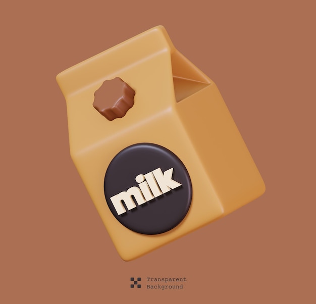 Milk box packaging brown isolated. Coffee shop and cafe icon. 3D render illustration.