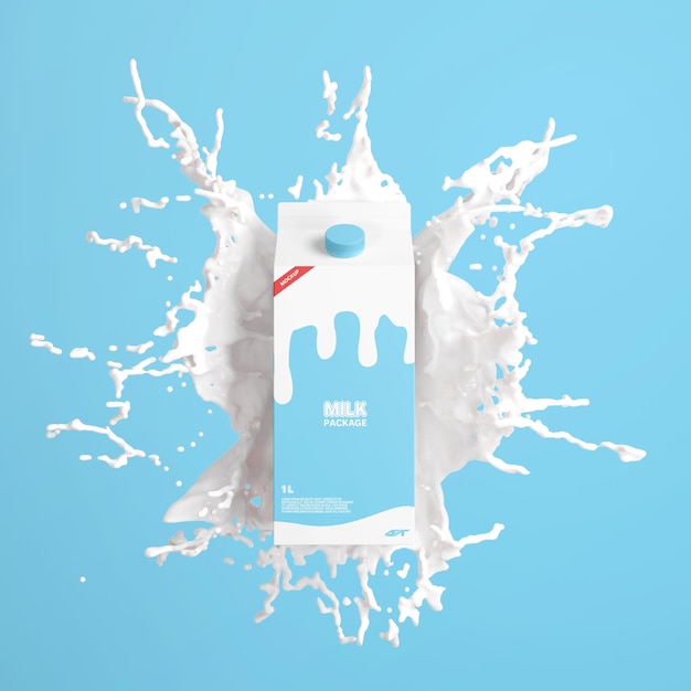 Milk carton with splash mockup