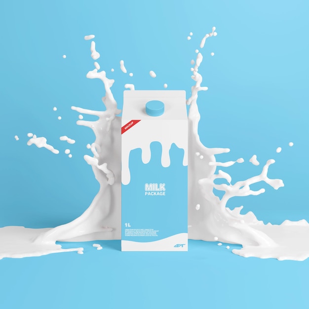 PSD cartone di latte con mockup splash