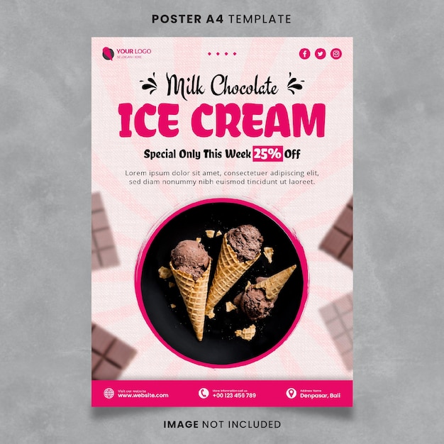 PSD milk chocolate ice cream food and restaurant poster a4 template ready to print