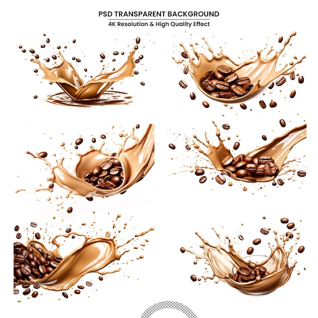 PSD milk coffee splash with coffee bean falling