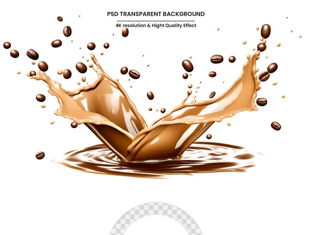 Milk coffee splash with coffee bean falling