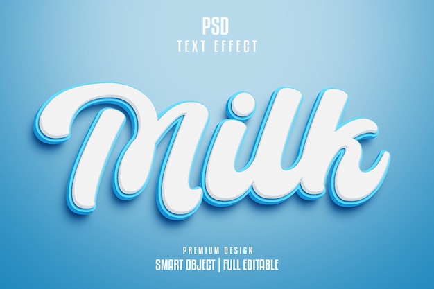 PSD milk editable 3d text effect blue and white