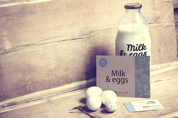 Milk and eggs with business card mockup