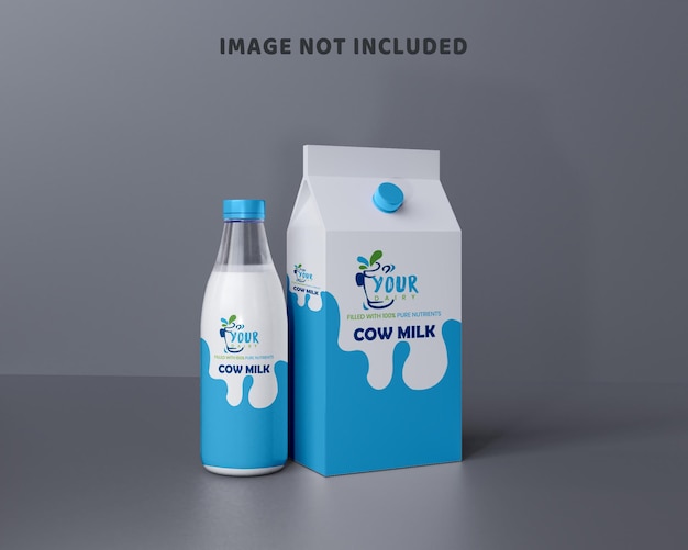 Milk packaging box and bottle mockup