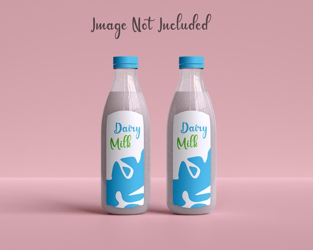 PSD Мокап стеклянной бутылки с молоком для упаковки молока