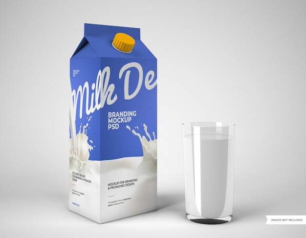 PSD milk packaging mockup with glass