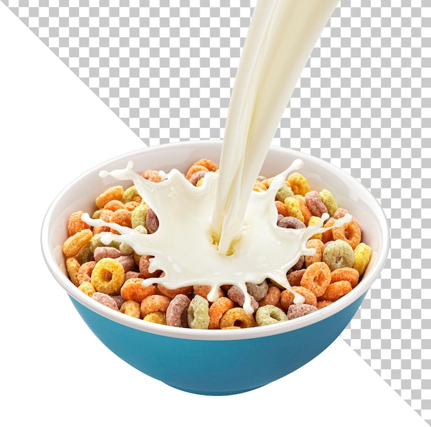 PSD milk pouring into bowl of colorful corn rings