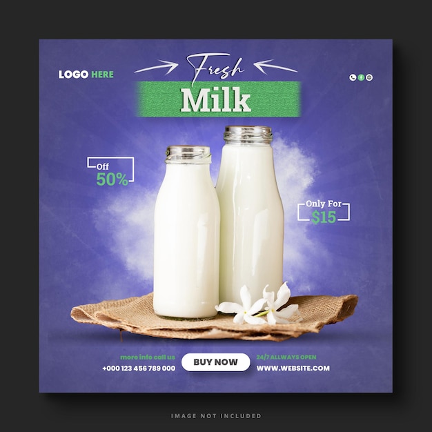 PSD milk sale social media post and instagram post template design