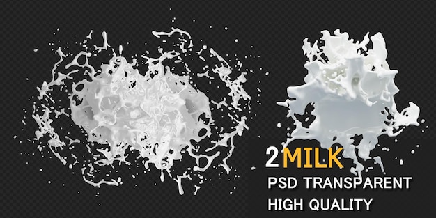 PSD milk splash in 2 styles isolated