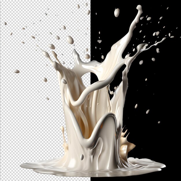 PSD milk splash 3d render isolated transparent background high quality