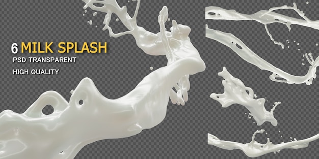 PSD milk splash 6 styles layer with transparent