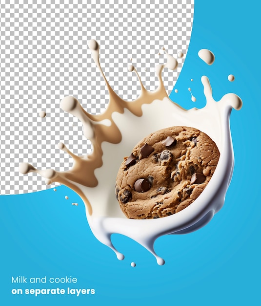 Milk splash met cookie geïsoleerd op alpha layer