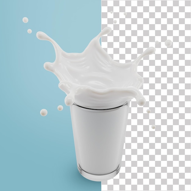 Milk splash out of glass  with clipping path , 3D Rendering, 3D illustration premium psd