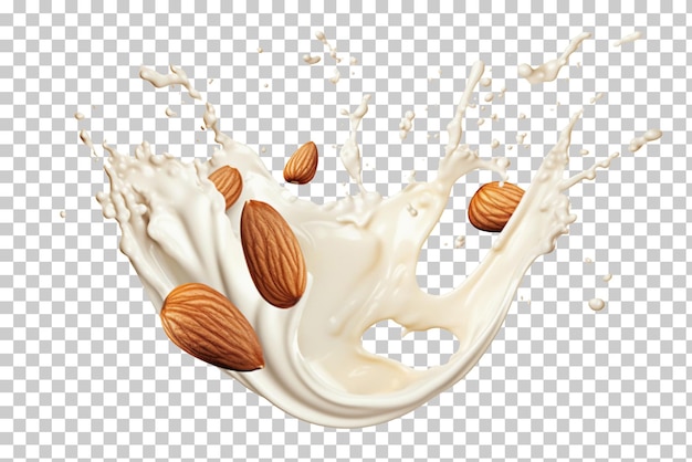 PSD milk splash with almonds isolated on transparent background png psd