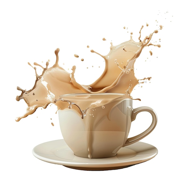 Splash di tè al latte da una tazza