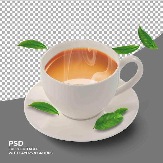  컵의 차와 차 정원 isolated_on_background psd