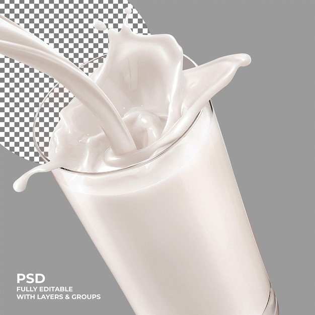 Молоко в прозрачном стекле изолировано на фоне psd