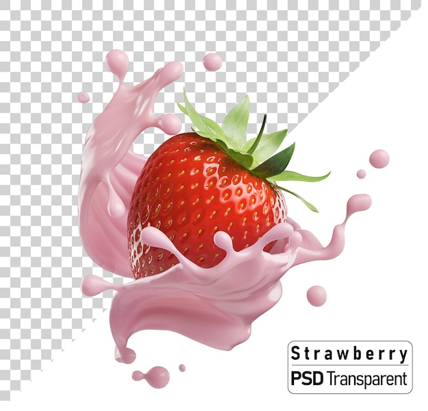 PSD milk or yogurt splash with strawberries