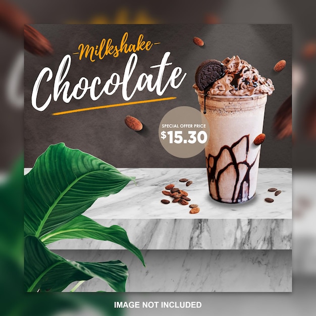 PSD milkshake chocolate ice social media post template design