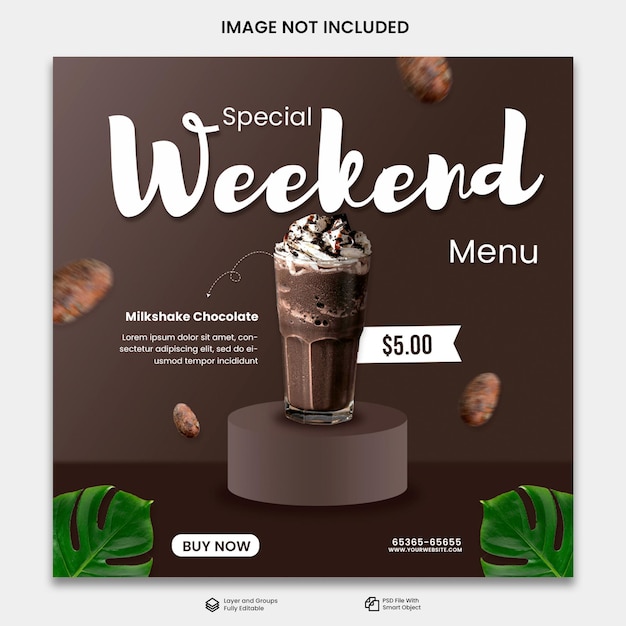 PSD milkshake drink menu social media instagram post banner