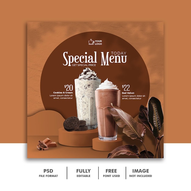 Milkshake drink menu tropical social media instagram post banner template