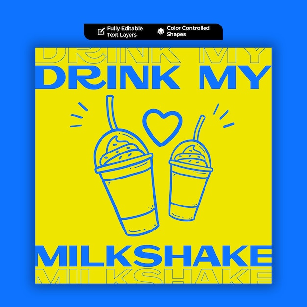 Poster di milkshake per il modello di post sui social media di instagram