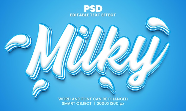 PSD milky 3d editable text effect premium psd with background