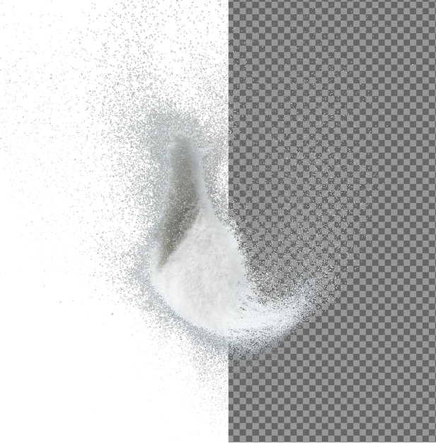 Million of white sand explosion photo image of falling down shower snow heavy snows storm flying freeze shot on black background isolated overlay tiny fine salt sands as particle science