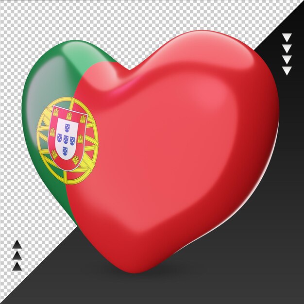 PSD miłość flaga portugalii palenisko renderowania 3d prawy widok