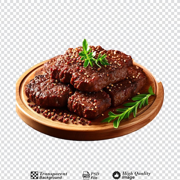 PSD minced meat meat on a wooden serving board isolated on transparent background