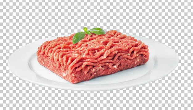 Minced meat on a white plate isolated on transparent background