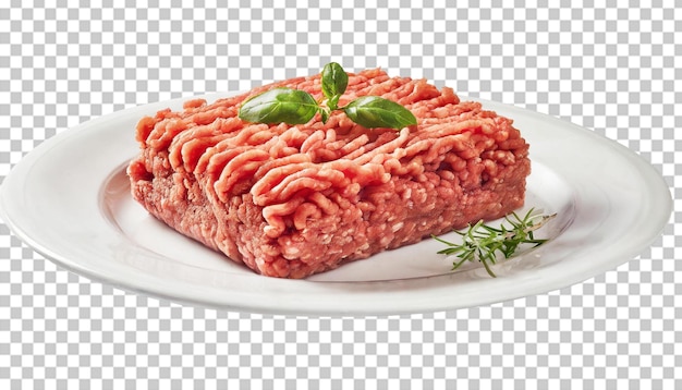 Minced meat on a white plate isolated on transparent background