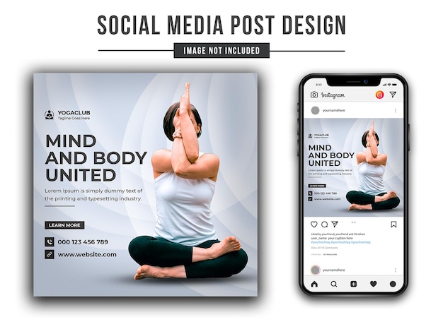 Mind and body united motivational PSD social media post design