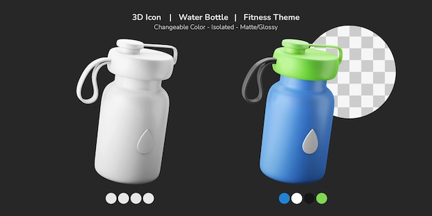 Acqua minerale bottiglia sportiva 3d icona illustrazione dieta fitness tema