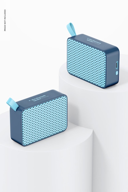 PSD mini bluetooth speakers on surfaces mockup