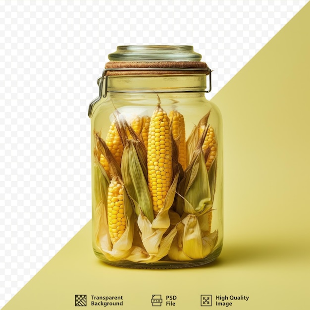 PSD mini corn ears in a glass jar isolated on transparent background