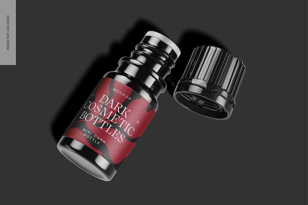 PSD mini dark bottle mockup, top view