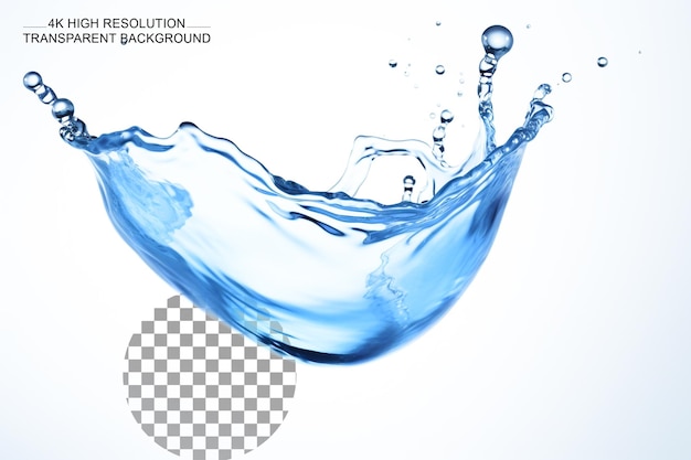 Mini full shape of a water droplet on blue water splash on transparent background