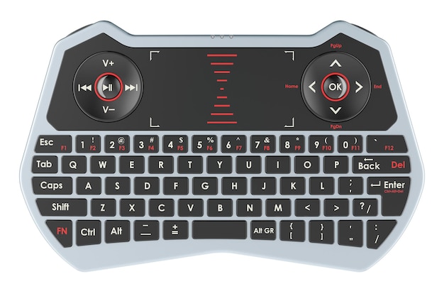 タッチパッドマウスのミニワイヤレスキーボード ワイヤレスマルチデバイスキーボード フロントビュー 3D レンダリング 透明な背景に隔離