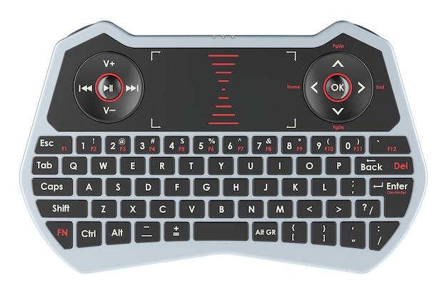 Mini wireless keyboard with touchpad mouse wireless multidevice keyboard front view 3d rendering isolated on transparent background