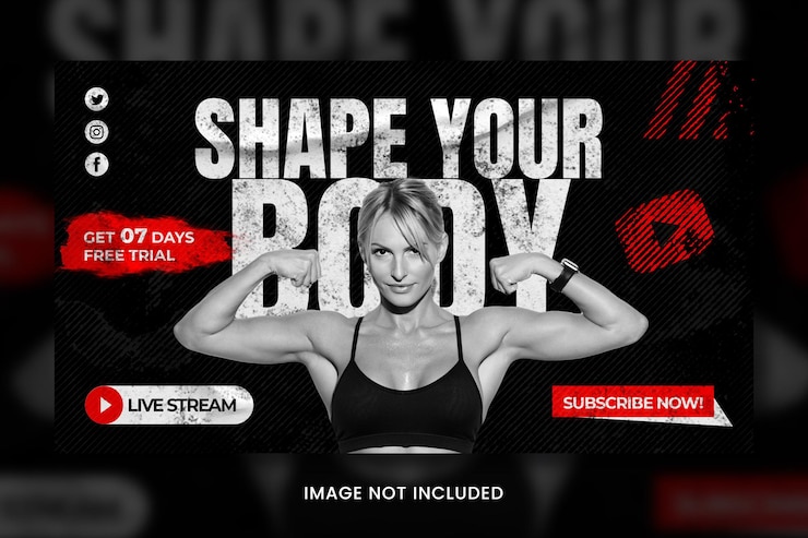 PSD miniatura banera siłowni fitness youtube