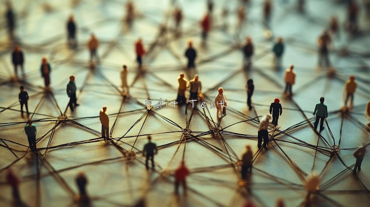 PSD miniature people connected by network