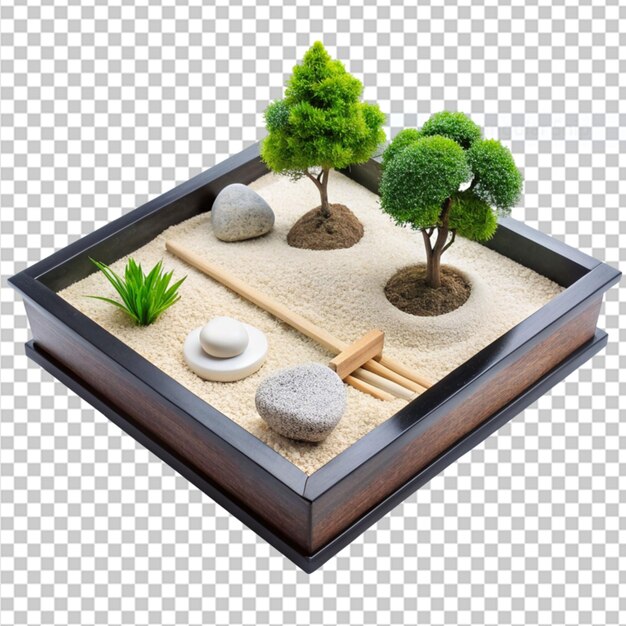 PSD kit di giardino zen in miniatura su sfondo trasparente