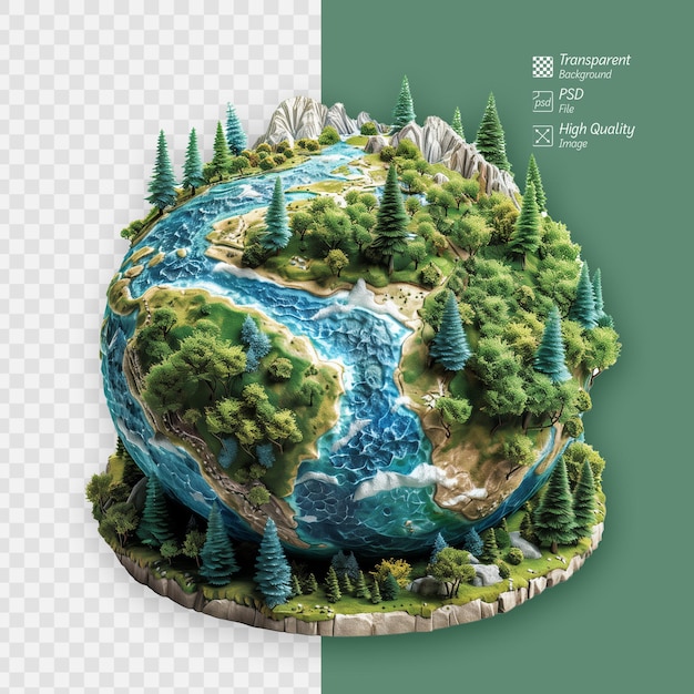 PSD miniaturowy ekosystem z górami, lasami i rzekami